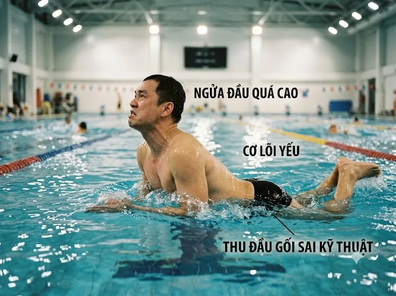 Nín hơi quá lâu và ngẩng đầu sai thời điểm khiến nhịp bơi bị rối